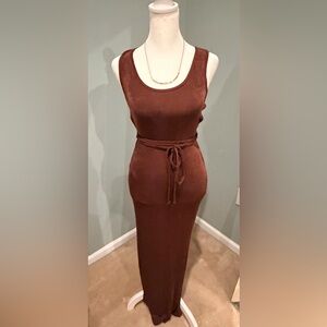 Forever 21 Sleeveless Tie-Waist Knit Maxi Dress in Brown